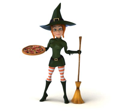 Seksi cadı holding pizza 