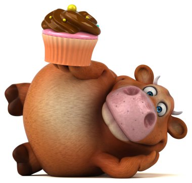 Eğlenceli çizgi film karakteri holding cupcake 
