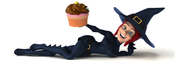 Sexy bruxa segurando cupcake — Fotografia de Stock