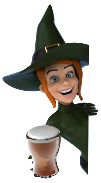 Sexy witch holding beer — Stock Photo, Image