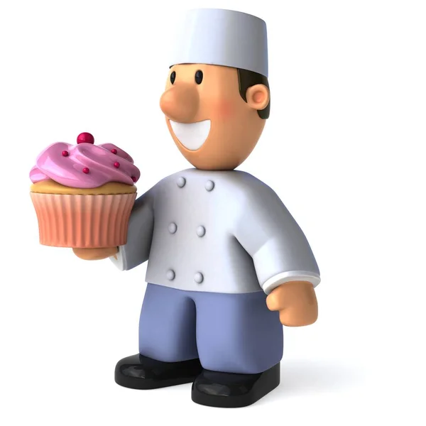 Fun cartoon character holding cupcake — Stock Photo, Image
