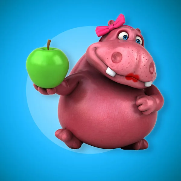 Roze Hippo met apple — Stockfoto