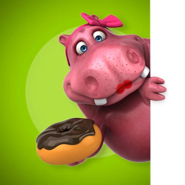 Roze Hippo met donut — Stockfoto