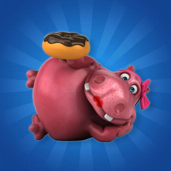 Roze Hippo met donut — Stockfoto