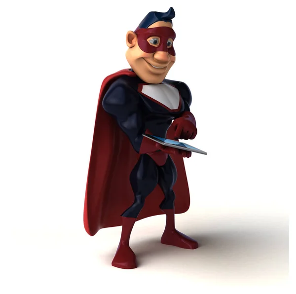 Spaß-Superheld mit Tablet — Stockfoto