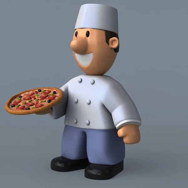 Cartoon bakker met pizza — Stockfoto