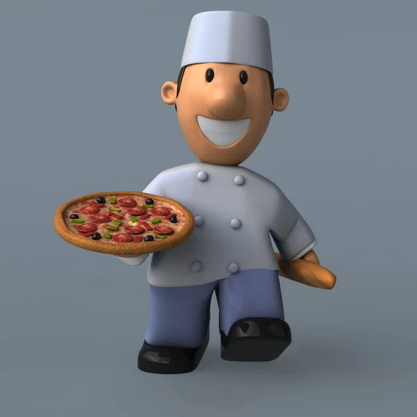 Cartoon bakker met pizza — Stockfoto