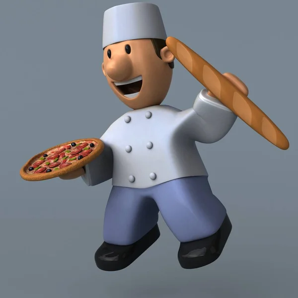 Cartoon-Bäcker mit Pizza — Stockfoto