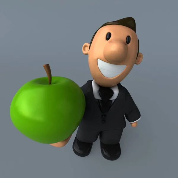Uomo d'affari cartone animato con mela — Foto Stock