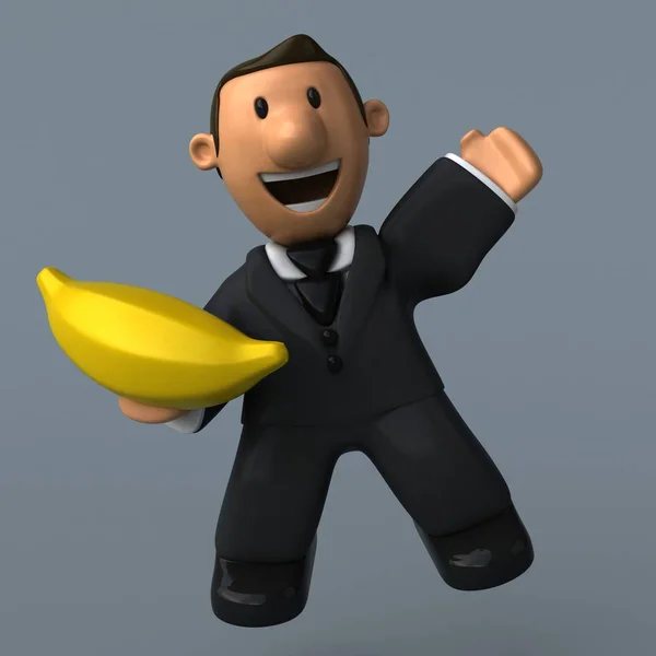 Мультяшний бізнесмен з бананом — стокове фото
