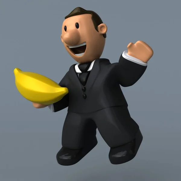 Uomo d'affari cartone animato con banana — Foto Stock