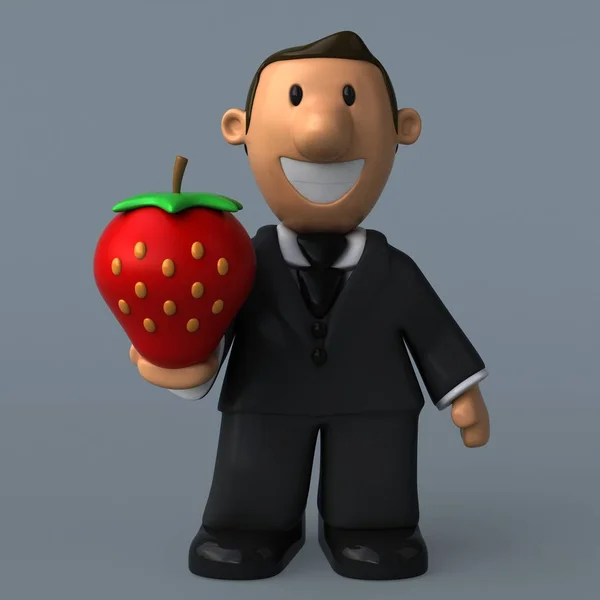 Мультфильм бизнесмен с клубникой — стоковое фото