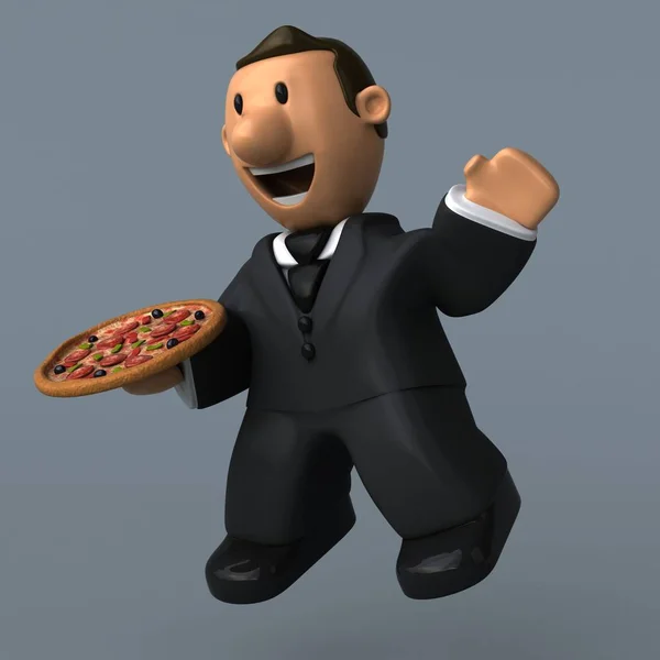 Empresário dos desenhos animados com pizza — Fotografia de Stock