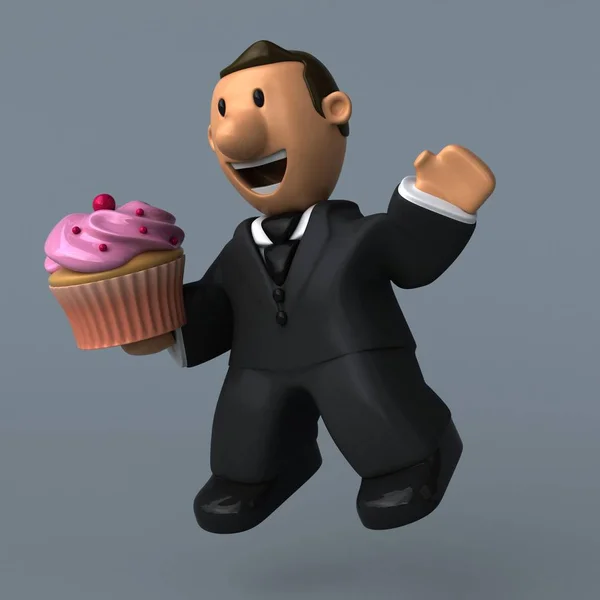 Empresário dos desenhos animados com cupcake — Fotografia de Stock