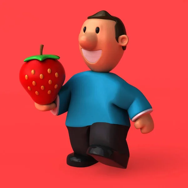 Χαρακτήρα κινουμένων σχεδίων με φράουλα — Φωτογραφία Αρχείου