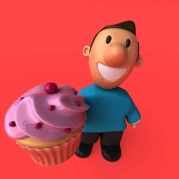 Zeichentrickfigur mit Cupcake — Stockfoto