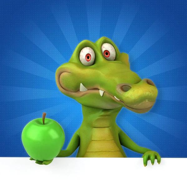 Funny cartoon character with apple — Stock Photo, Image