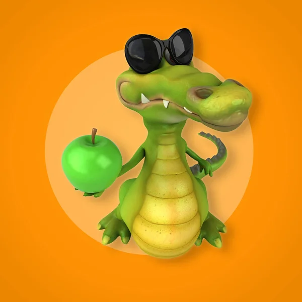 Funny cartoon character with apple — Stock Photo, Image