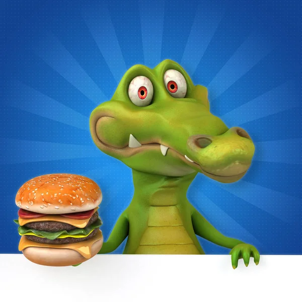 Personagem de desenho animado com hambúrguer — Fotografia de Stock