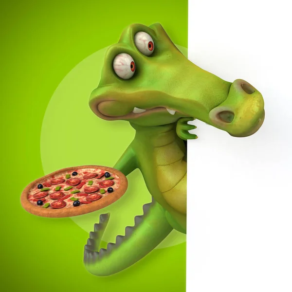 Смішний мультяшний персонаж з піцою — стокове фото