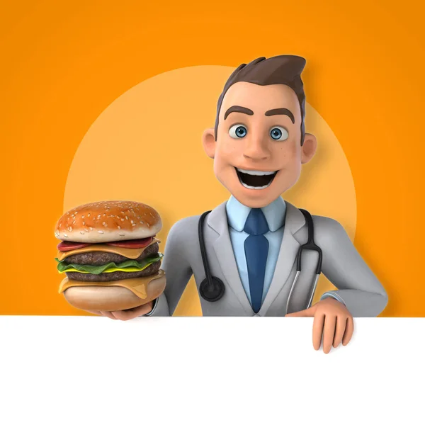Läkare innehav hamburgare — Stockfoto