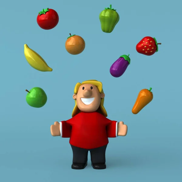 과일 및 야채를 가진 캐릭터 — 스톡 사진