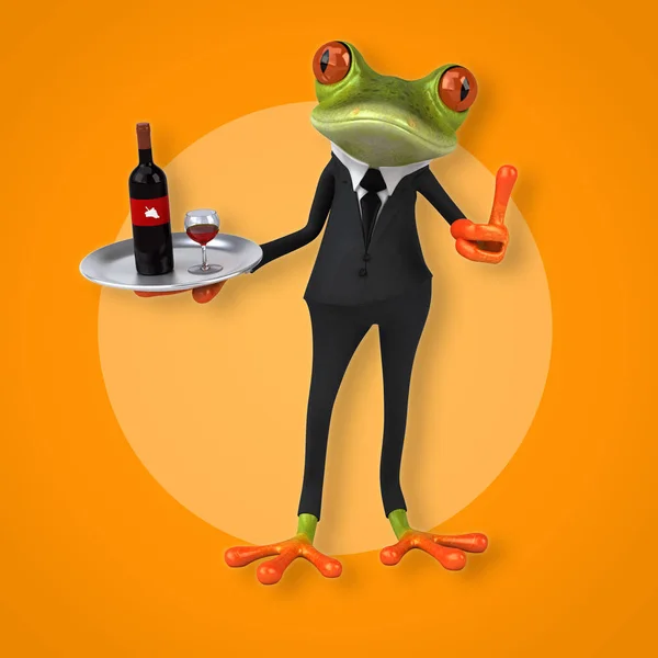 Divertido personaje de dibujos animados con vino —  Fotos de Stock