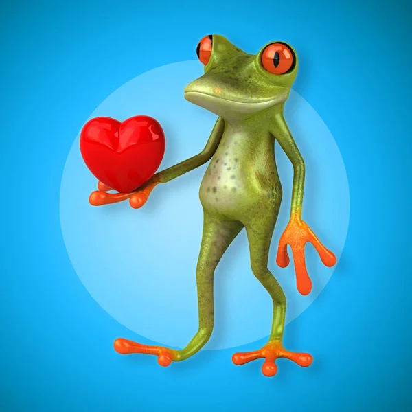 Funny cartoon character holding heart — Stock Photo, Image