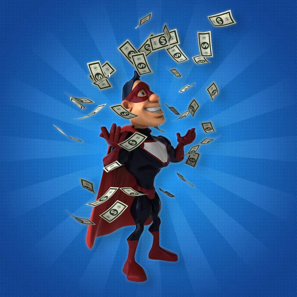 Fun superhero with dollars — Stock Photo, Image