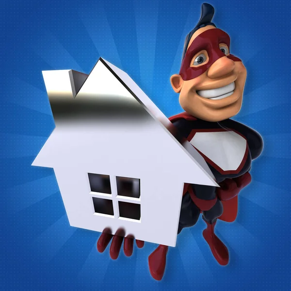 Superhero holding house — Stock Photo, Image