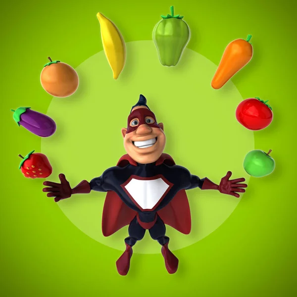 Superhero holding food — Stock Photo, Image