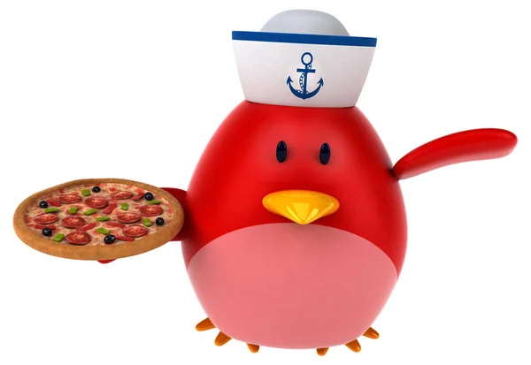 Funny cartoon character with pizza — Stock Photo, Image