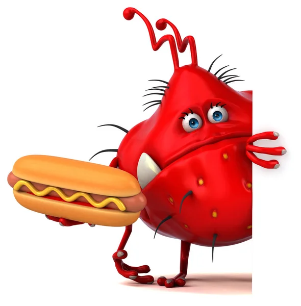Funny cartoon character with hotdog — Stock Photo, Image
