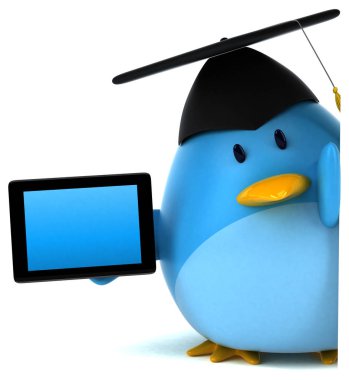 komik çizgi film karakteri tablet ile  