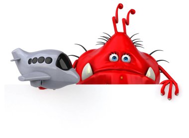 Komik çizgi film karakteri ile uçak 