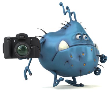 Komik çizgi film karakteri ile fotoğraf makinesi 