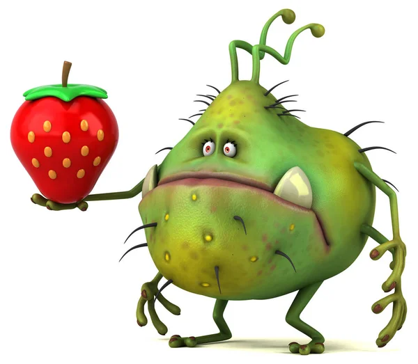 Funny cartoon character with strawberry — Stock Photo, Image