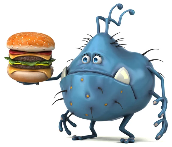 Funny cartoon character with hamburger — Stock Photo, Image