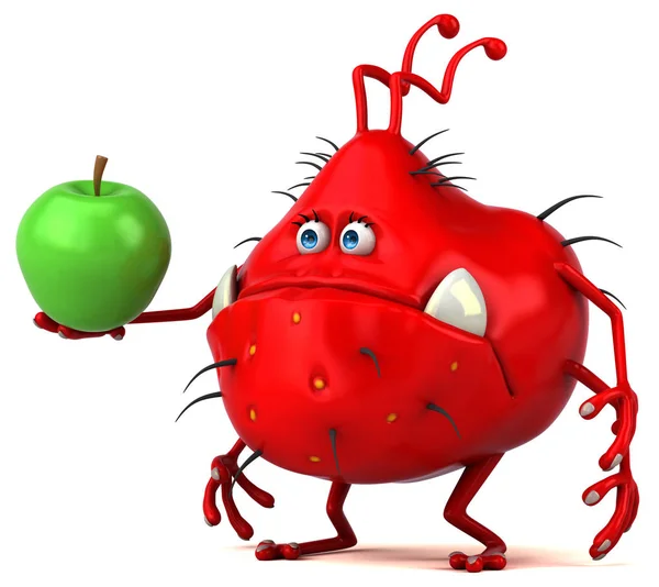 Funny cartoon character with apple — Stock Photo, Image