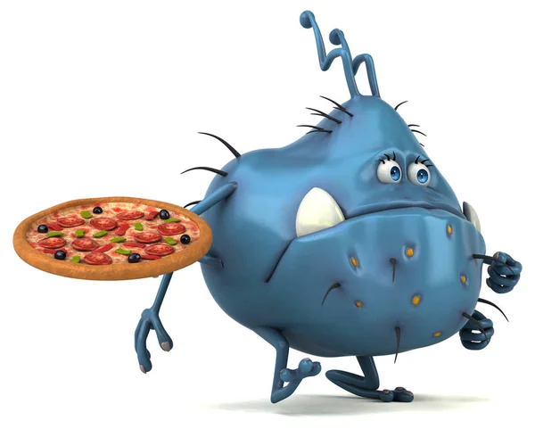 Divertente personaggio dei cartoni animati con pizza — Foto Stock