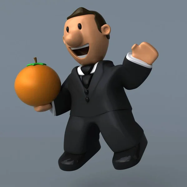 Empresário dos desenhos animados com laranja — Fotografia de Stock