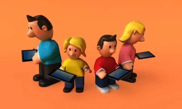 Cartoon characters  with tablets — Stock Photo, Image