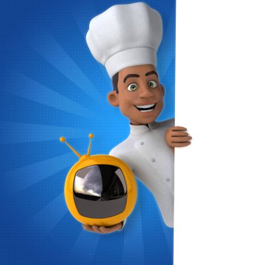 Şef televizyon tutuyor. 