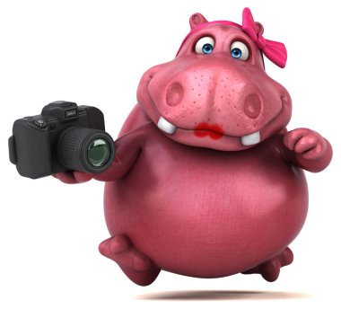 çizgi film karakteri ile fotoğraf makinesi 