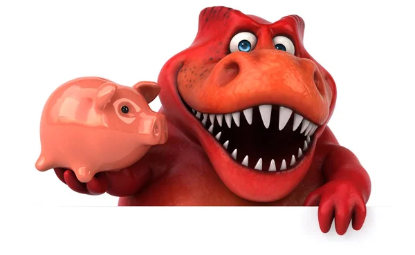 Spaß-Dinosaurier mit Sparschwein — Stockfoto