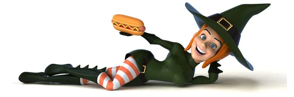Kostým Sexy Čarodějka hospodářství hotdog — Stock fotografie