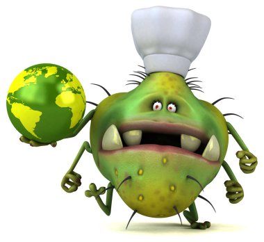 Komik karikatür karakter holding gezegen 