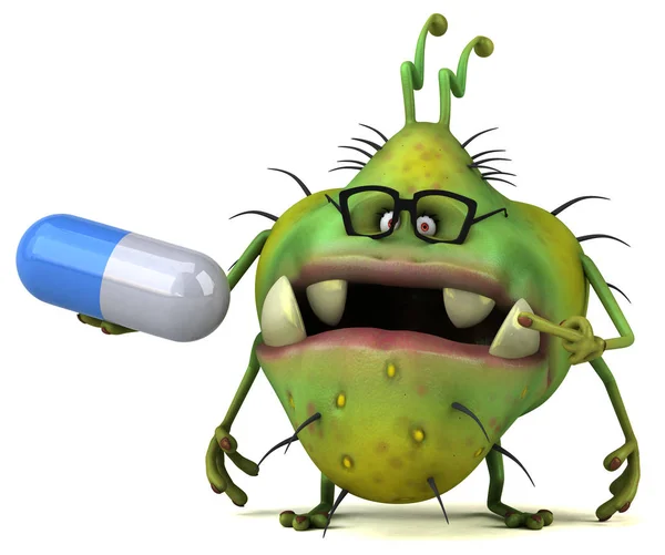 Cartoon character with pill — Stock Photo, Image