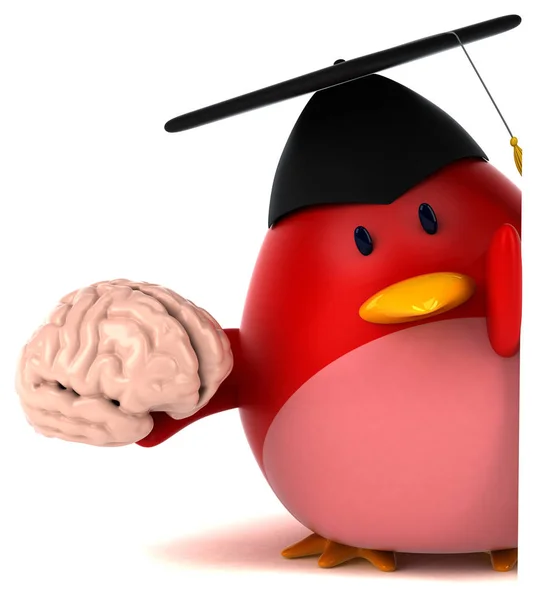 Funny cartoon character holding brain — Stock Photo, Image