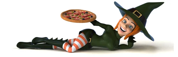 Мультяшный персонаж с пиццей — стоковое фото